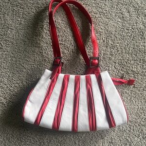 Red and White Striped Leather Women’s Shoulder Bag